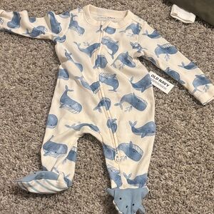 Old Navy Blue and Cream Whale Print Footie